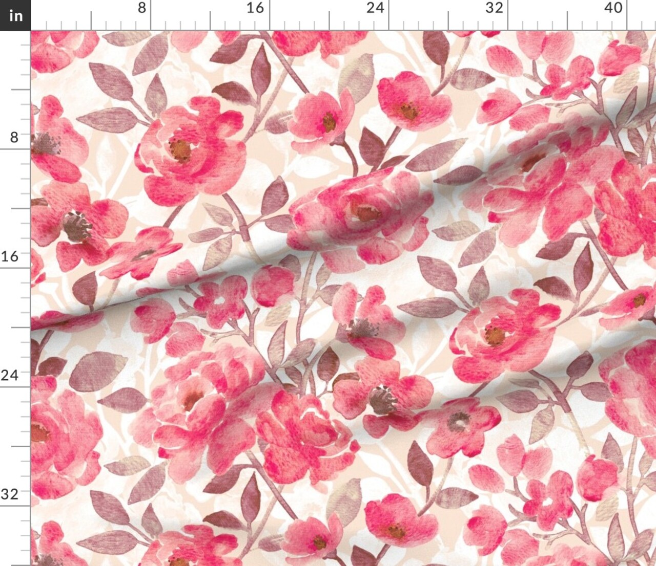 Watercolor Bloom Pink On Cream Extra Large Romantic Feminine Custom Printed Fabric by Spoonflower Various Fabrics by the Yard or Fat Quarter